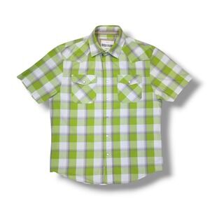 Ditch Plains Green Plaid Pearl Snap‎ Western Short Sleeve Shirt Men's Size Large
